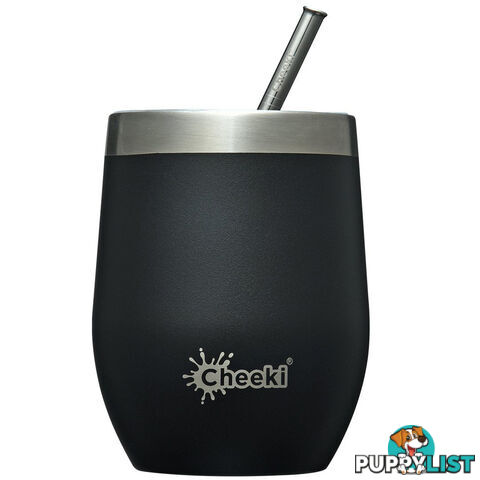 Cheeki Insulated Wine Tumbler with Straw - 320ml  - Rich Black - WTB320RB2