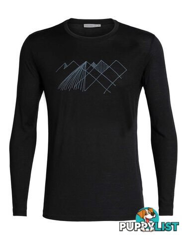 Icebreaker Merino Tech Lite LS Crewe Mens T-Shirt - Geo Mountain - Black - S - 104955001S