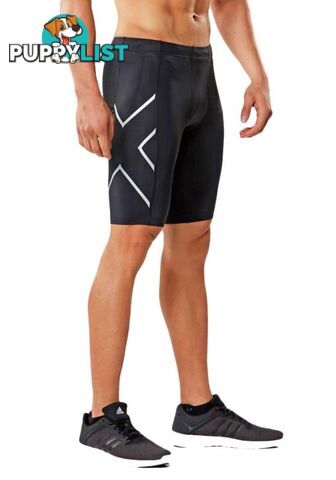 2XU Mens Compression Shorts - Black/Silver - L - MA3851b-BLK-SIL-L