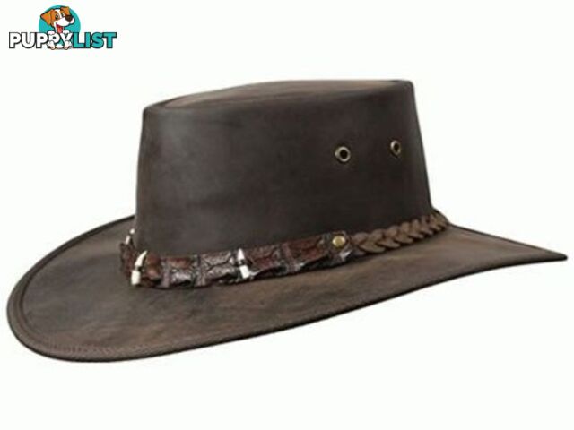 Barmah Outback Crocodile Teeth Leather Hat - Brown - 1033sc