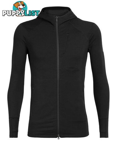 Icebreaker Quantum II LS Zip Mens Merino Hooded Fleece Jacket - Black - S - 104958001S