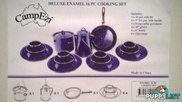 NEW!! 15 PIECE ENAMEL FLOCKED COOKING SET