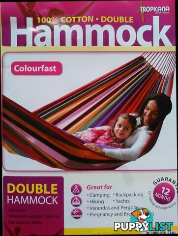 NEW!! DOUBLE HAMMOCKS 100% COTTON / 4 COLOUR CHOICES 200KG RATING