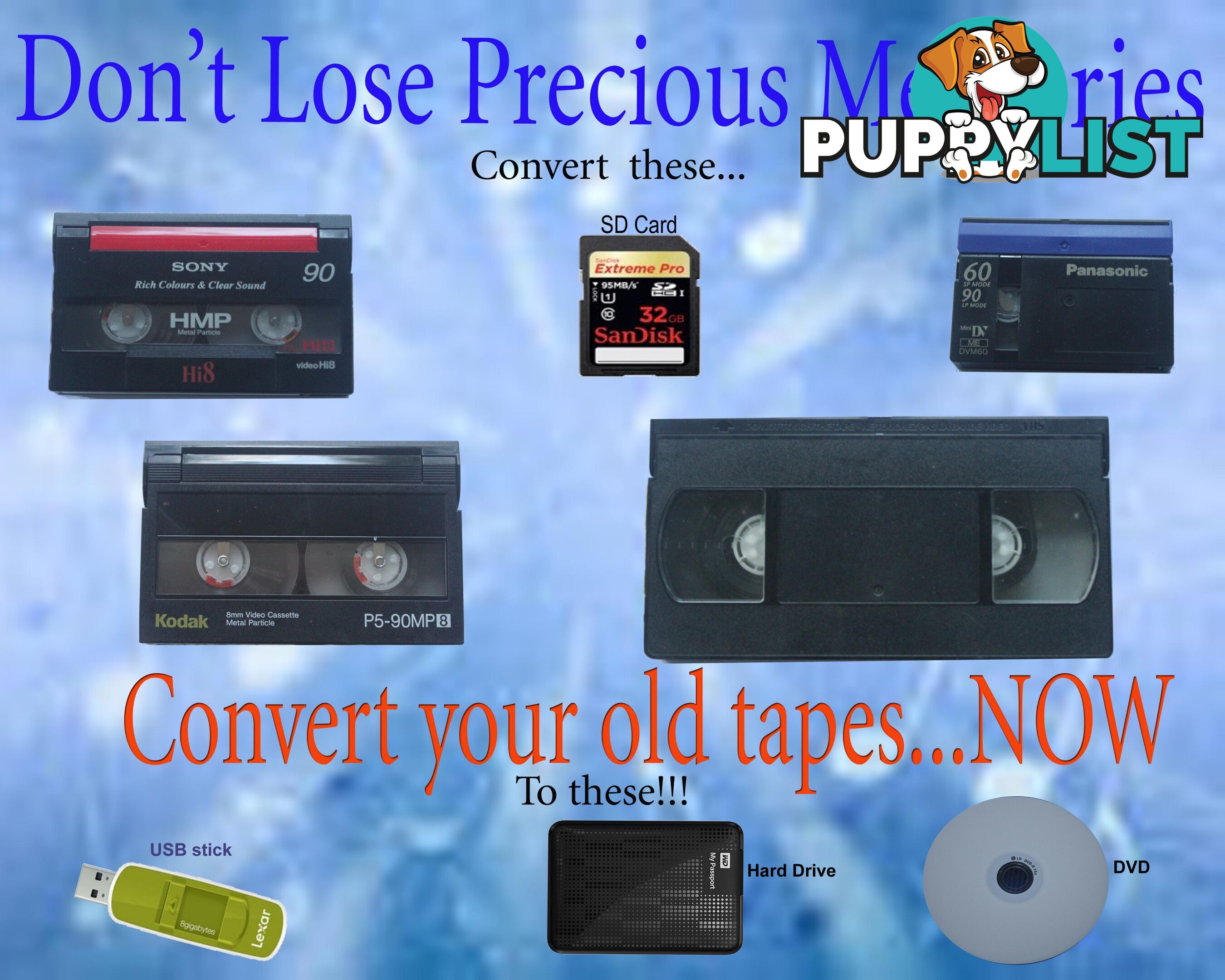 Old videos vhs hi8 and lots more transfered to usb from $30