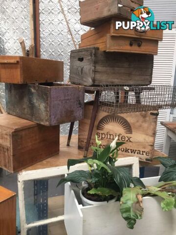 Vintage crates and old drawers