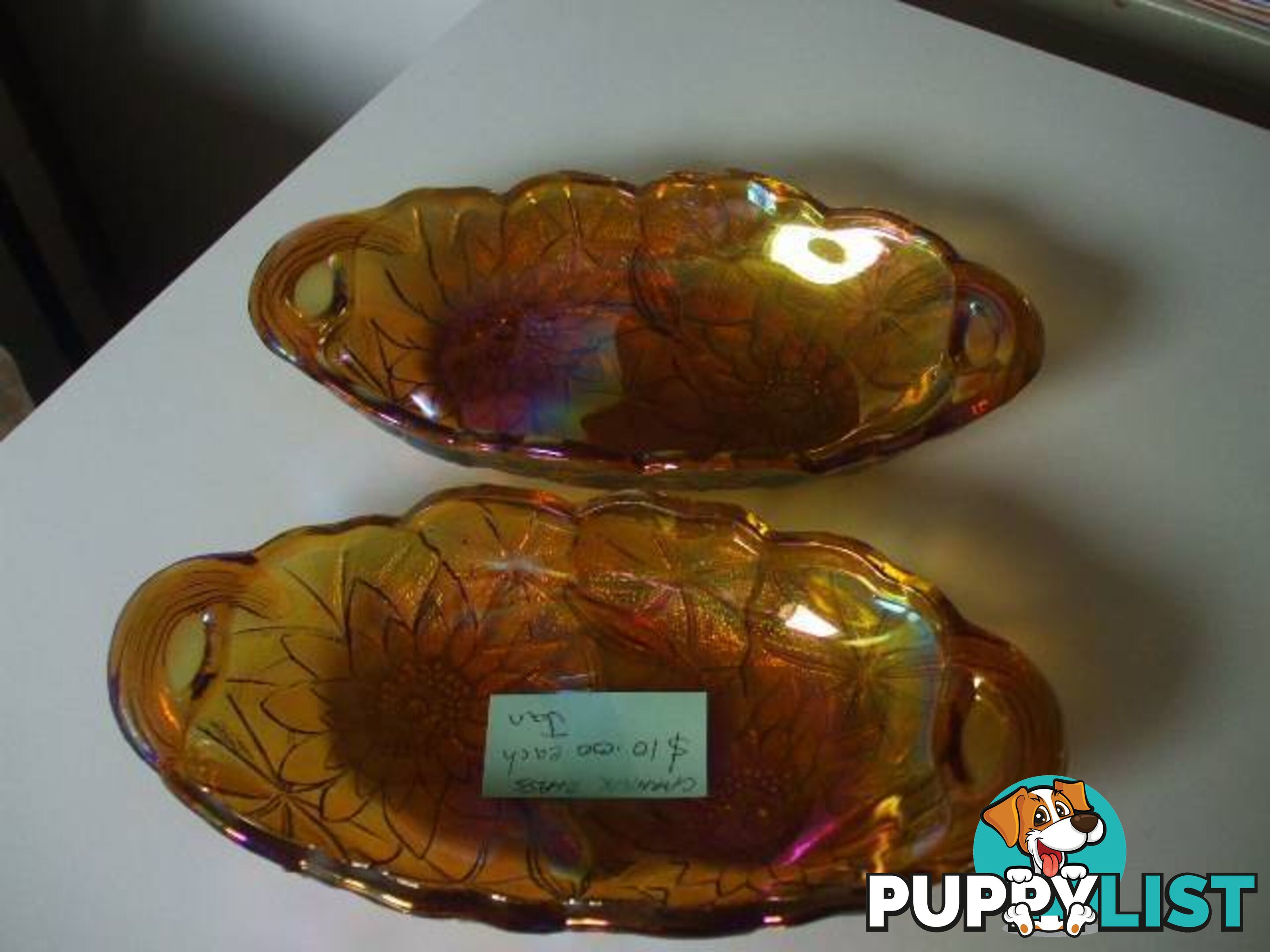 Two Carnival Glass Serving Trays $10.00 each