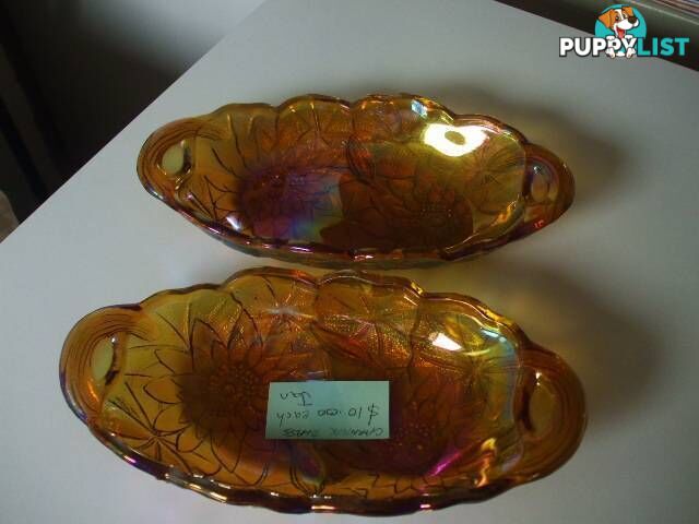 Two Carnival Glass Serving Trays $10.00 each