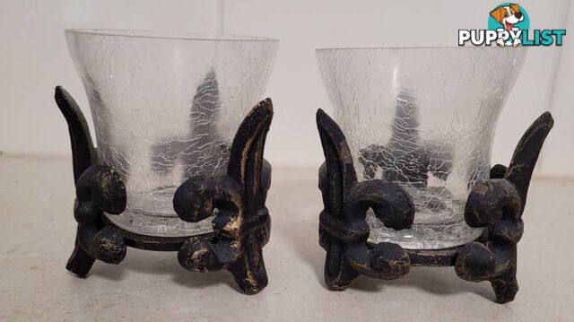 Crackle Glass Vase & Matching Votive Candle Holders - like new