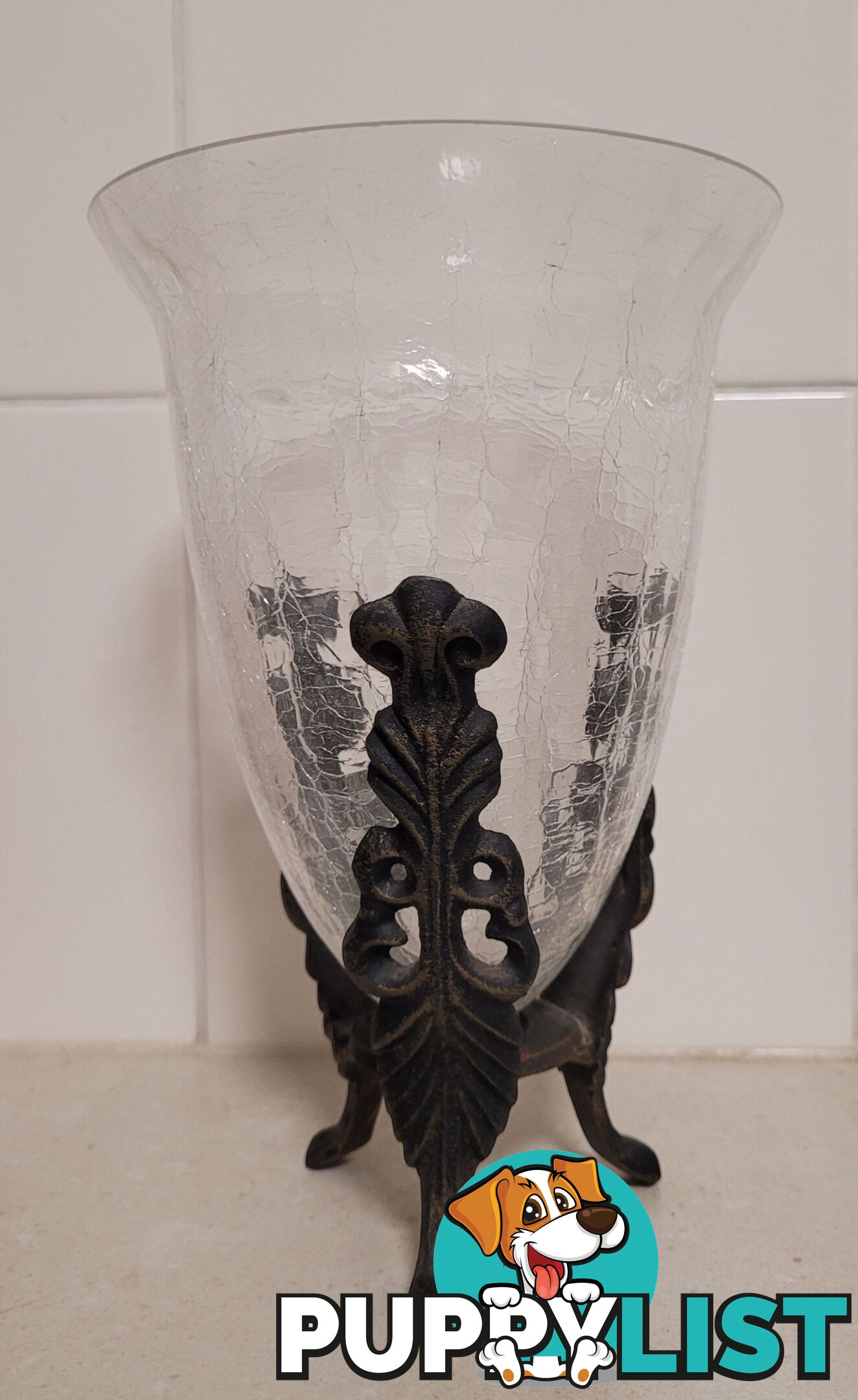Vintage Crackle Glass Vase - like new - great gift idea