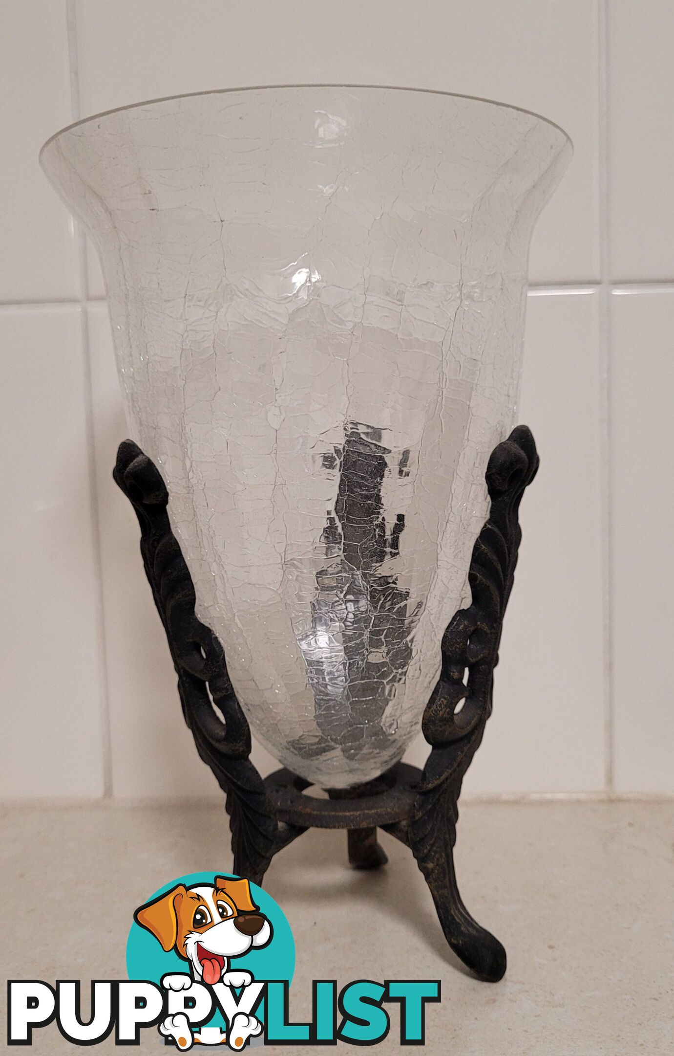 Vintage Crackle Glass Vase - like new - great gift idea