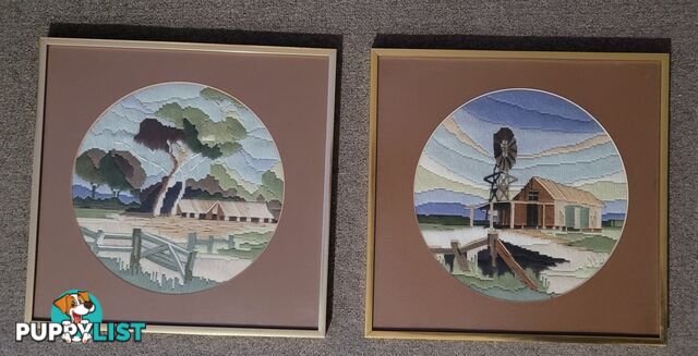 Framed Long Stitch Scenes - $20 each or both for $30
