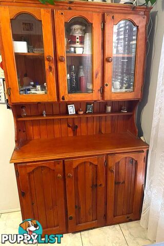 Solid Timber Hutch Cabinet with Glass Display