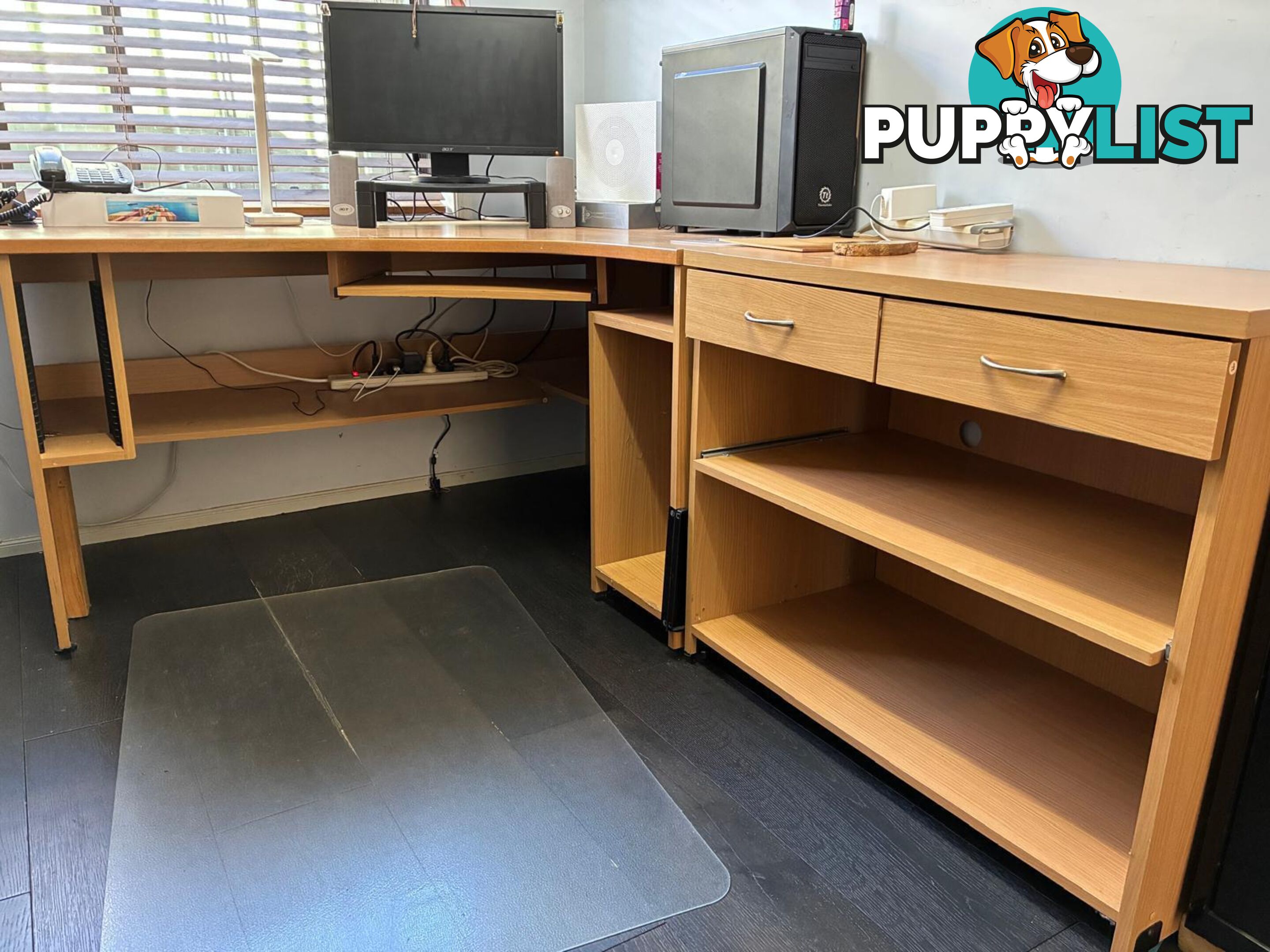 L-Shaped Office Desk with Drawers & Shelves