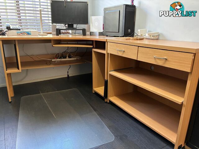 L-Shaped Office Desk with Drawers & Shelves