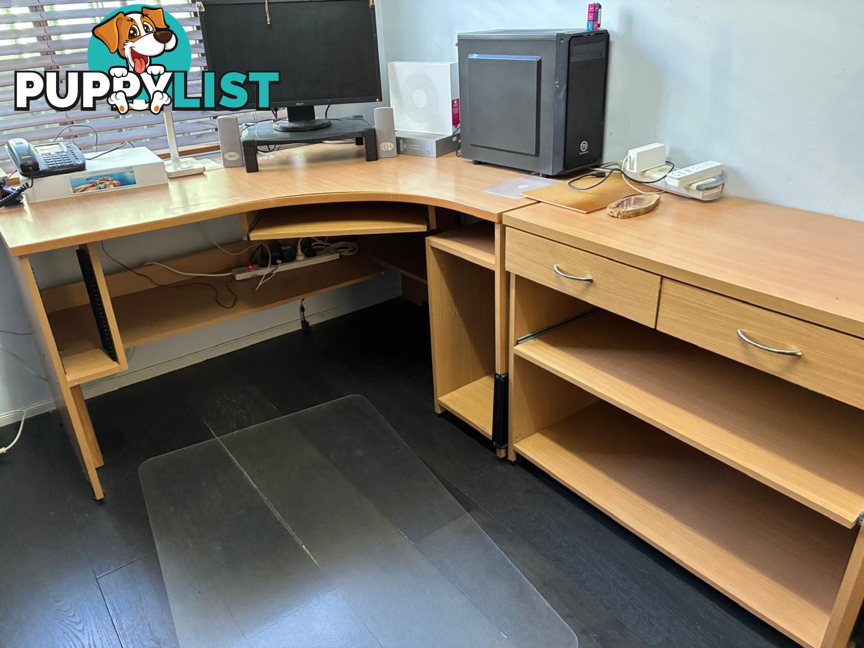 L-Shaped Office Desk with Drawers & Shelves