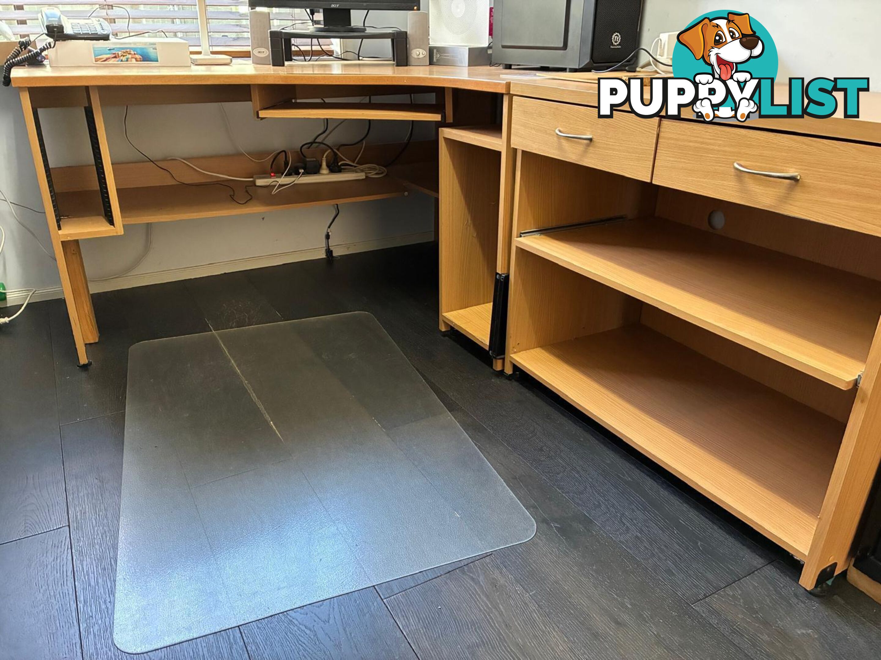 L-Shaped Office Desk with Drawers & Shelves
