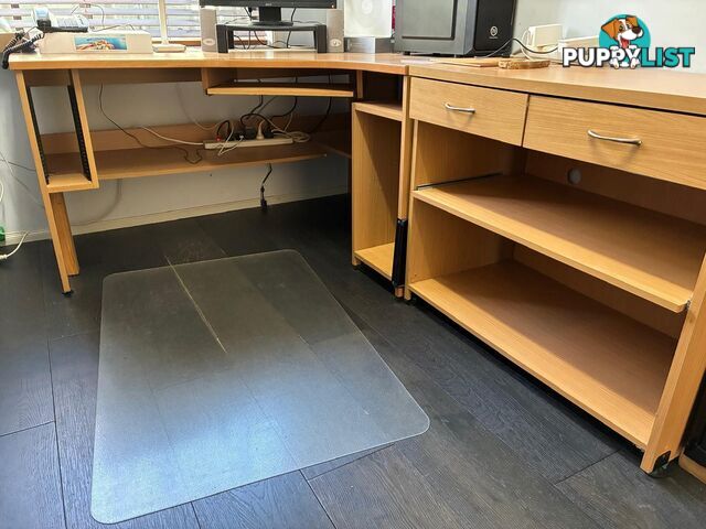 L-Shaped Office Desk with Drawers & Shelves