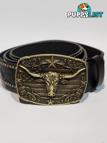 Western Belt and Buckle - Vintage Skull Design. Both Envraved. Faux Leather