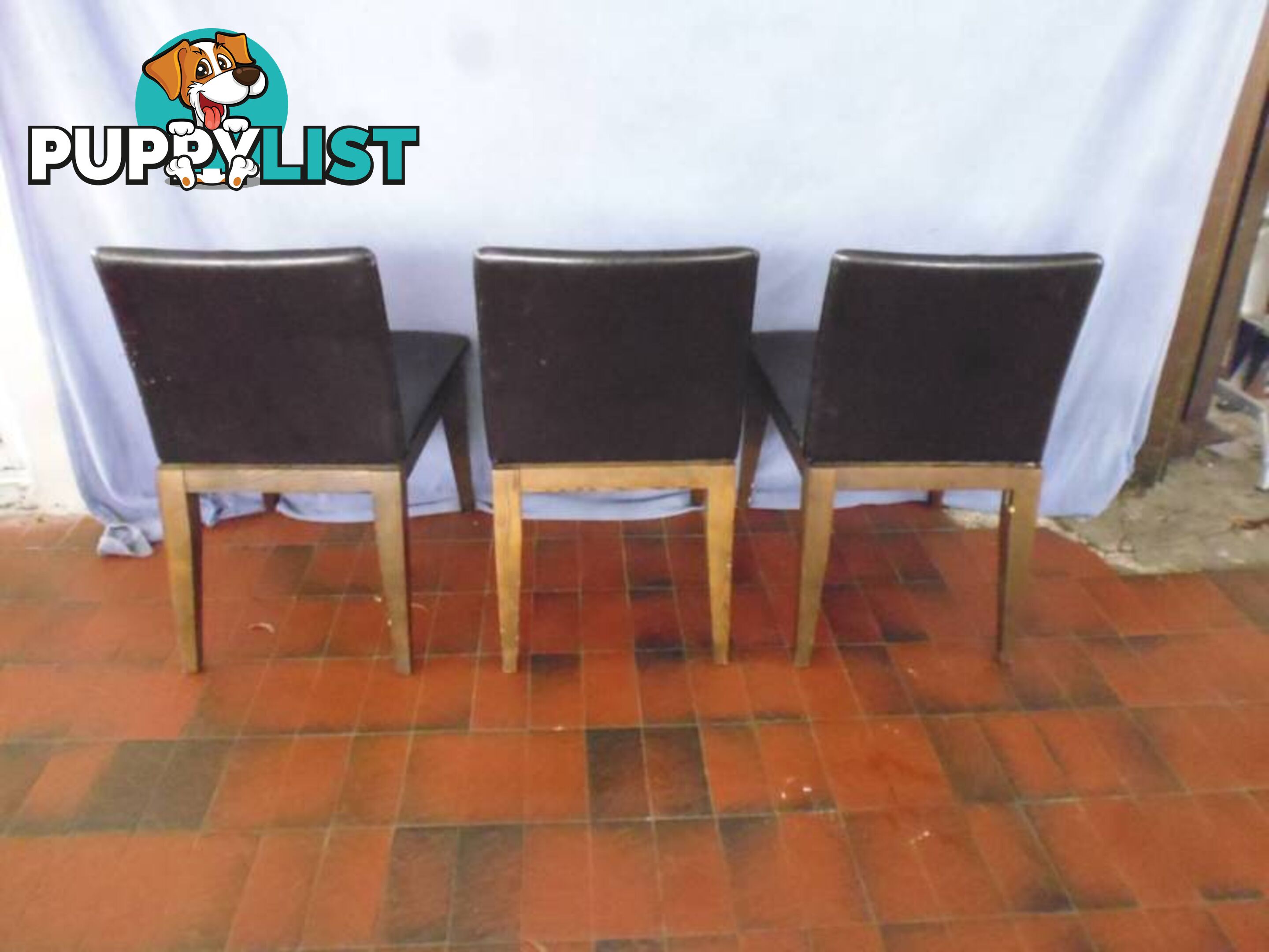 3 x Wood & Leather Chairs, 369395