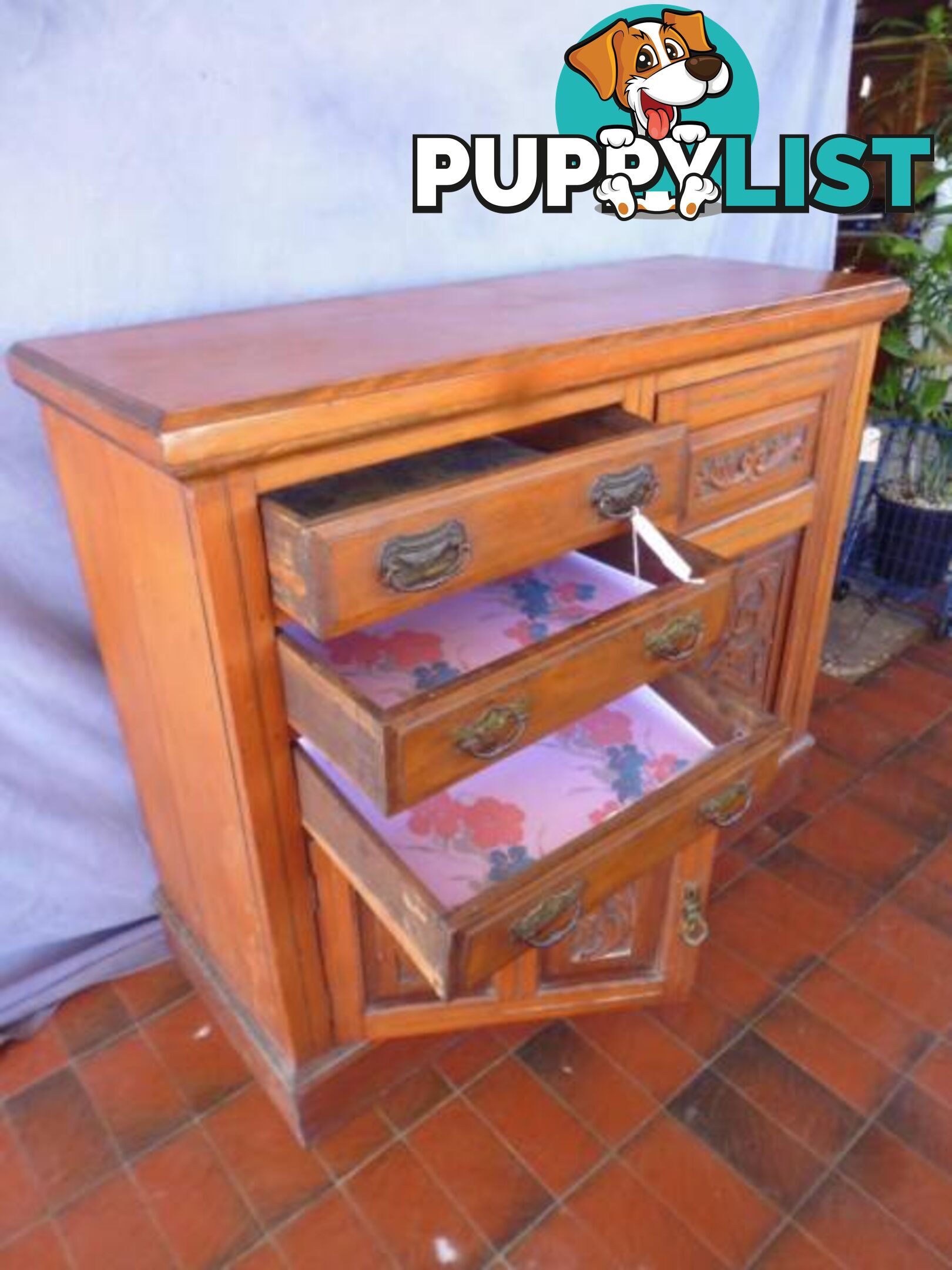 Sideboard, Kauri Pine, with Carving, 368104