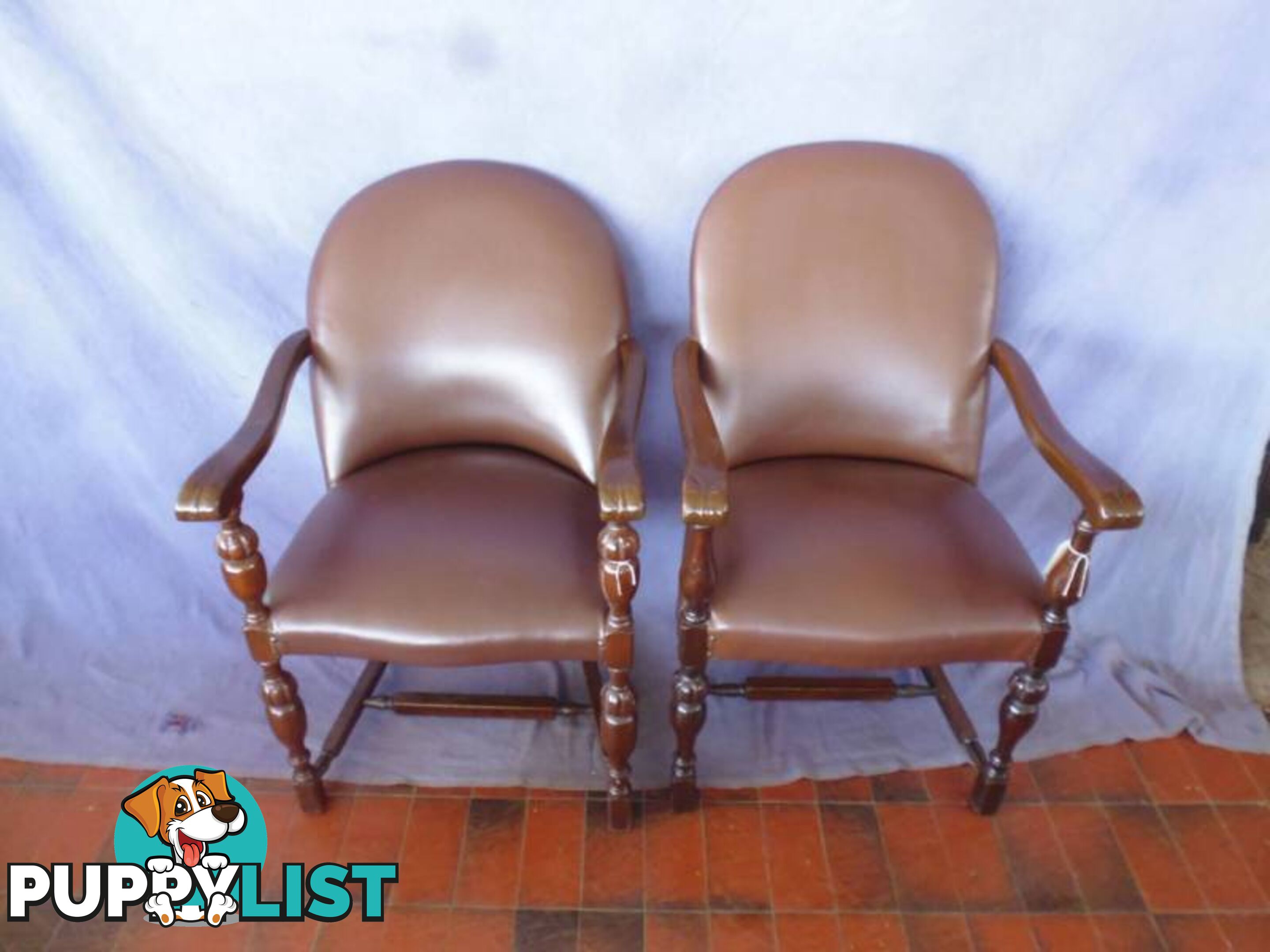 Chairs x2, Brown, Wooden Arms, 369137