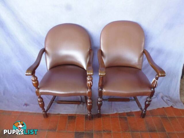 Chairs x2, Brown, Wooden Arms, 369137