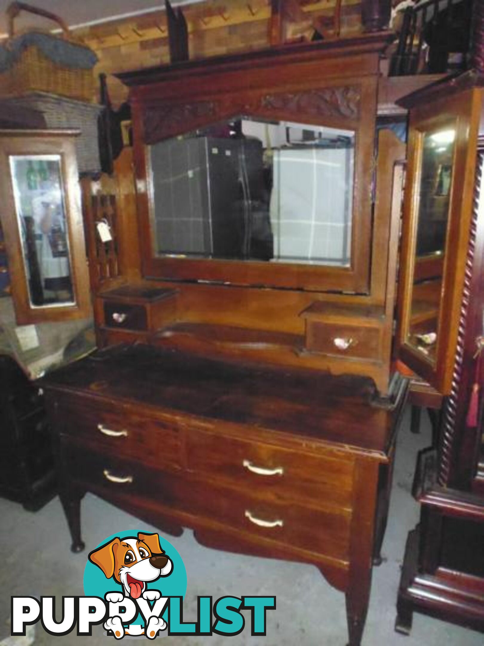 Oak Dressing Table with Wing Mirrors, 369998