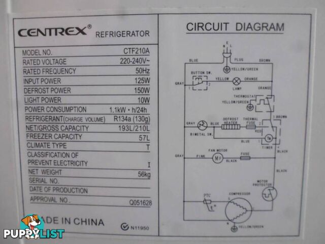 Fridge, Centrix, 2 Door, 210 ltr, 369046