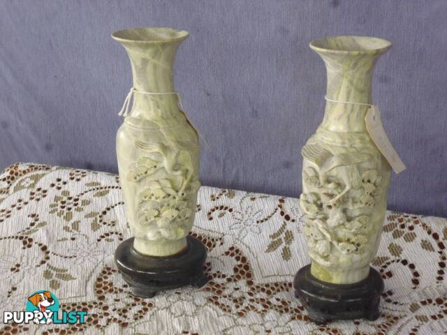 Vases Pair Alabaster Vases Carved $249.00 346793