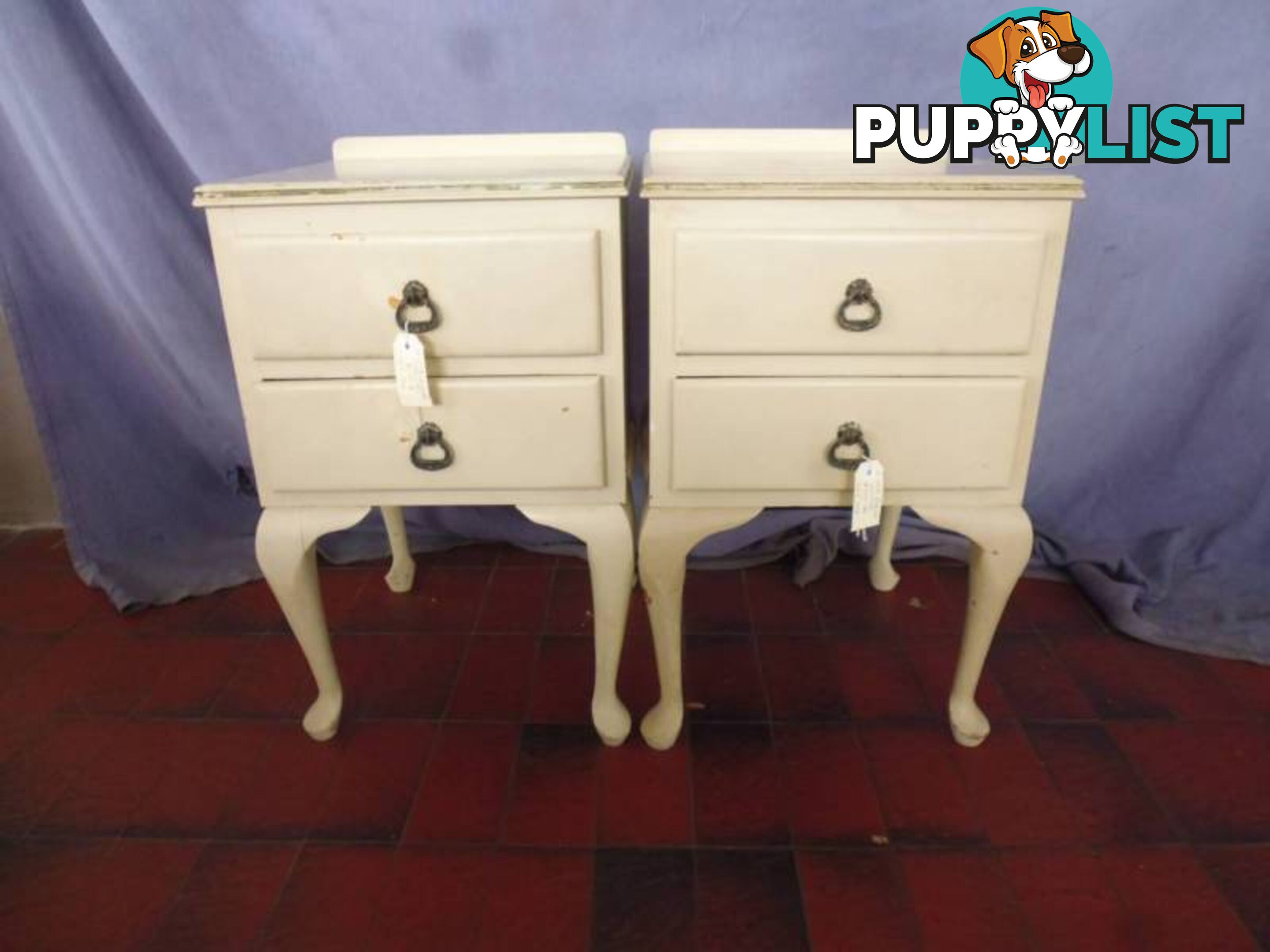 Cabinet Bedside x 2 White Cabriole Legs 369306