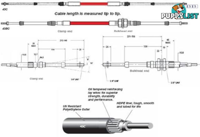 43C0550 TFX 43C cable, clamp end, 5.50m