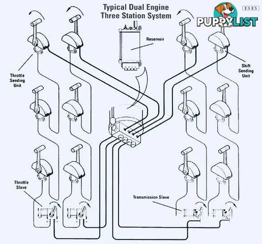 Hynautic twin engine, twin station, T handle, dual mount plate Hydralic Seastar