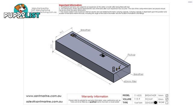 Marine Fuel tanks Petrol or Diesel 115 Lt