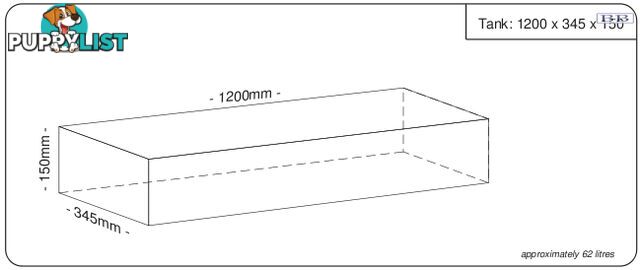 Water tank 1200mm LONG x 345mm MID x 150mm SHORT  62 litre