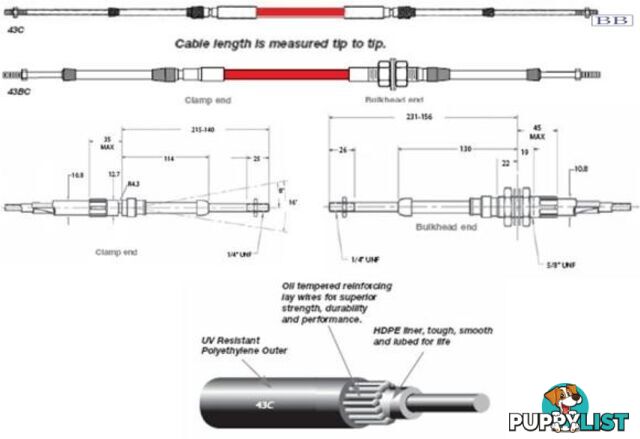 43C0700 TFX 43C cable, clamp end, 7.00m