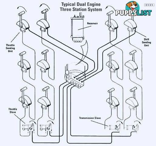 Hynautic twin engine, triple station, T handle, dual mount plate Hydraulic Seastar