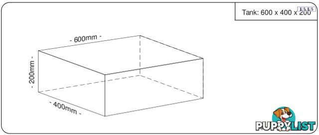 Water tank 600mm LONG x 400mm MID x 200mm SHORT  48 litre