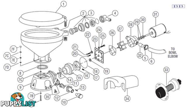 JABSCO Standard 37010 Electric toilet parts