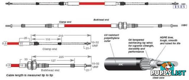 33BC0400 TFX 33BC cable, bulkhead/clamp hub, 4.00m