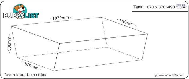 Water tanks 1070mm LONG* x 490mm MID x 300mm SHORT 135 litre