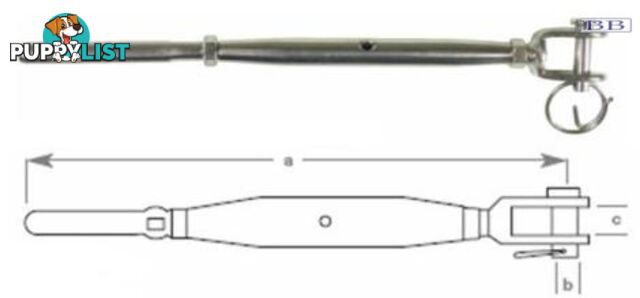 Closed Body Turnbuckle Swage & Fork for 2.5mm (3/32") wire TO 1/4