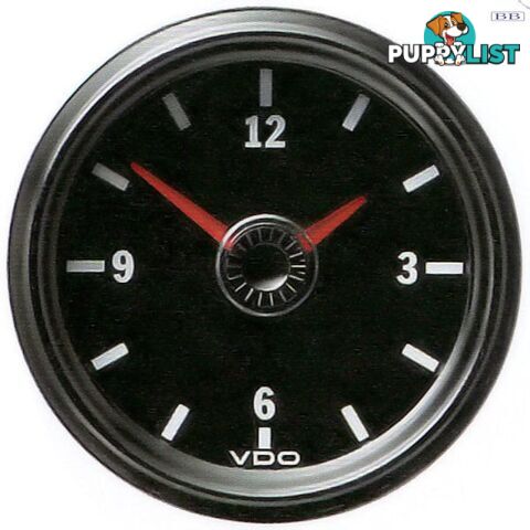 Clock S/Steel Black VDO 12v