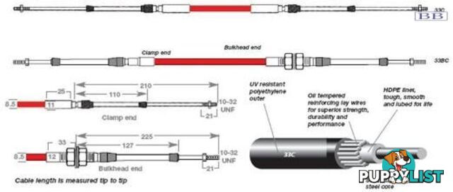 33B0600 TFX 33B cable, bulkhead ends, 6.00m