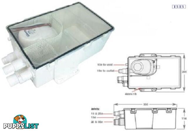 Grey waste sump & pump 24 Volt