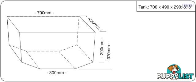 Water tank 700mm LONG* x 490mm MID x 290>370mm SHORT 110 litre