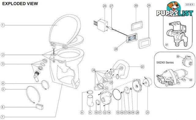 Jabsco Deluxe quiet flush toilet parts