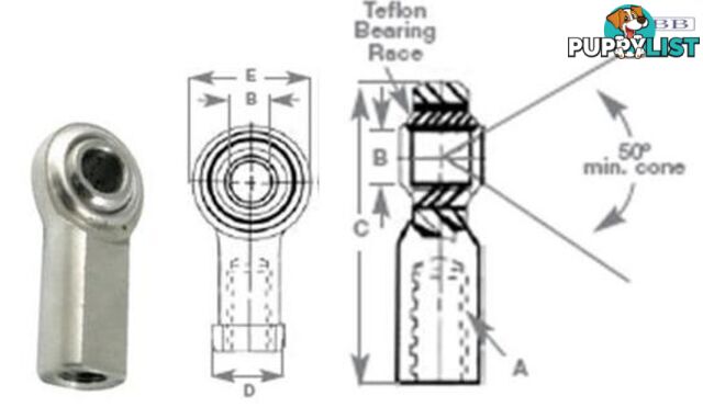 Rod end s/s 1/4 UNF