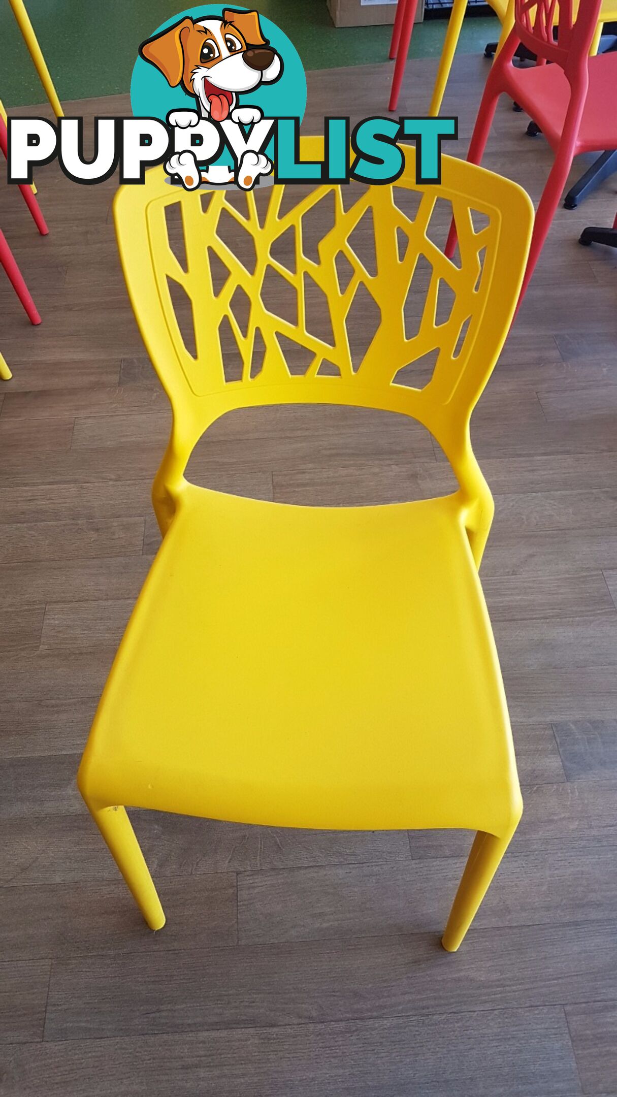 STEPHANIE CHAIR IN YELLOW. STACKABLE PPE CAFE/SHOP CHAIR