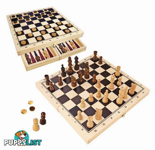 Chess, Checkers & Backgammon - Fold up travel Set - ETL1070