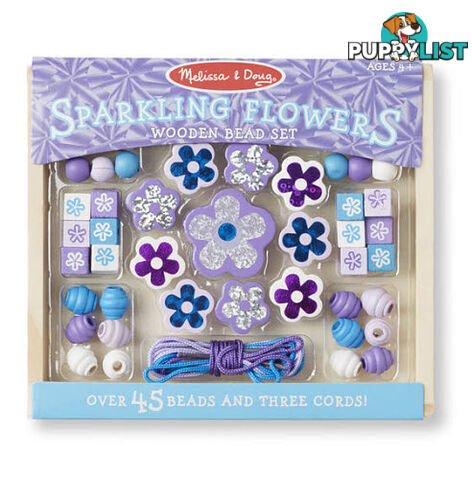 M& D - Wooden Sparkling Flowers Bead Set - ETM9494